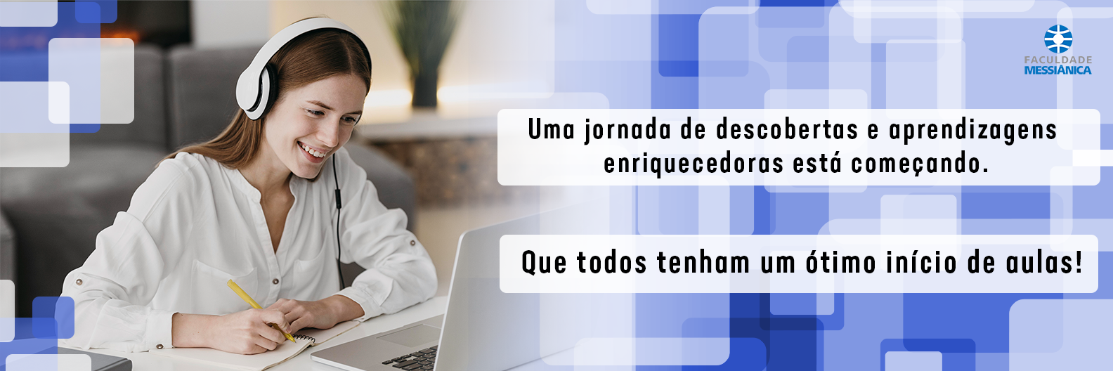 Moça com fone de ouvido e as legendas uma jornada de descobertas e aprendizagens enriquecedoras está começando que todos tenham um ótimo início de aulas